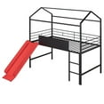 thumbnail image 4 of Bellemave Twin Size Metal Loft Bed Frame with Slide, House Bed With Roof & Two-sided writable, Twin House Bed with Storage, No Box Spring Needed, Black and Red, 4 of 9