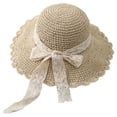 thumbnail image 2 of 1 sombrero de paja con lazo de encaje para verano y playa (cinturón de encaje desmontable), 2 of 5