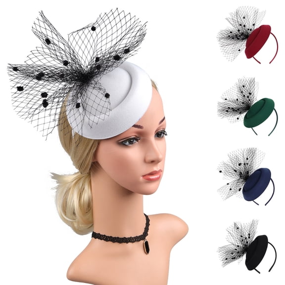 Fascinators Hats for Women LSQii Flower Mesh Ribbons Bow Knot Headband Spring Black Headwear Beret Pillbox Hat for Tea Party Church Bridal Wedding Gift