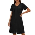 thumbnail image 4 of Women's Front Zipper Housecoat, Short Sleeve Pleated Duster Robe, Loose Fit Casual Nightgown Loungewear with Pockets, 4 of 6