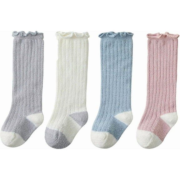 Baby Wool Non-Slip Grip Socks, Winter Warm Knee-High Stockings for Girls Boys Newborn
