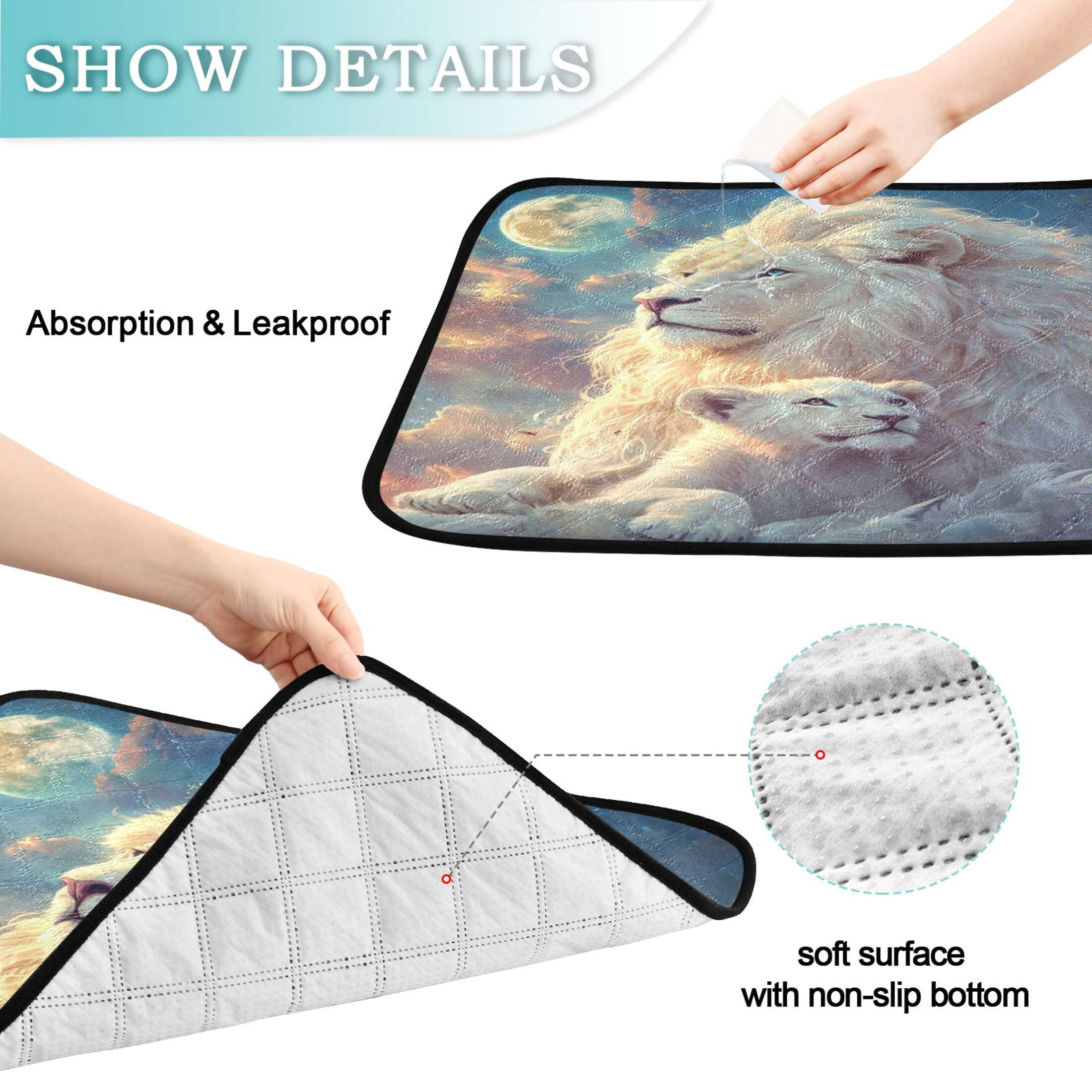 Qxltty White Maned Lions Cat litter Pads Pet Set of 2 Diaper Mats Center Anti-leakage Layer Absorbent Soft and Comfortable