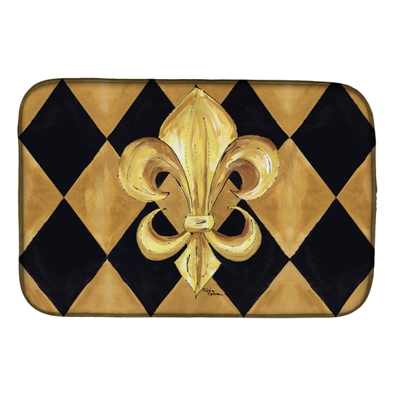 Black and Gold Fleur de lis New Orleans Dish Drying Mat