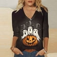 thumbnail image 2 of aohooy Funny Halloween Tshirts Women Three Quarter Sleeve Plus Size Graphic T-Shirts Holiday Festivel Party V Neck Tunic Tops Multicolor,L, 2 of 5