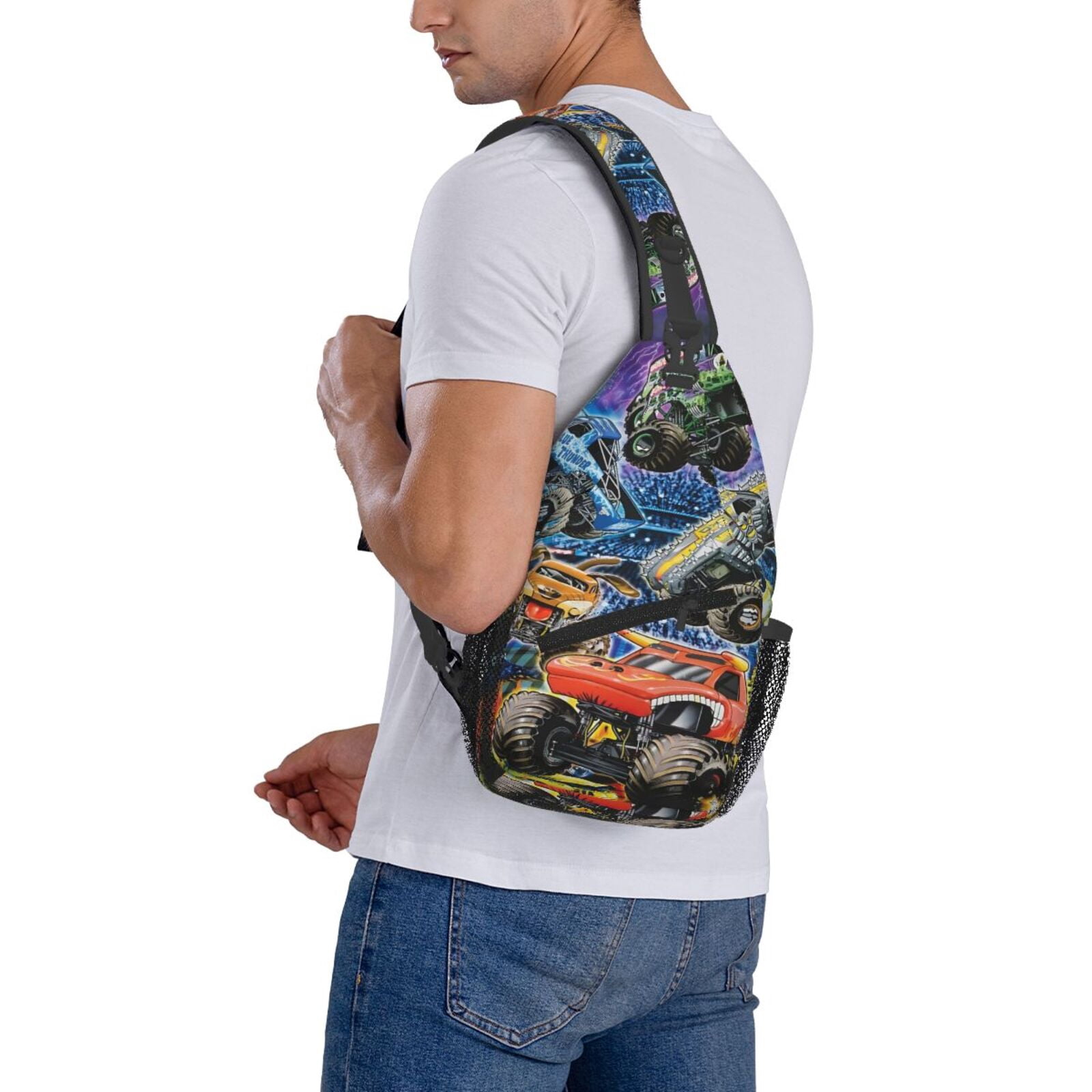 Monster Truck Jam Sling Bag Crossbody Sling Backpack Chest Bag Daypack Purses Shoulder Bag For Women Men Travel Hiking