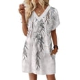 thumbnail image 2 of Women's Floral Print V-Neck Short Sleeve Casual Dress with Pocket, Pullover Summer Dress, Lightweight Comfort Fit, Fashion Ladies Outerwear,Gray,L, 2 of 8