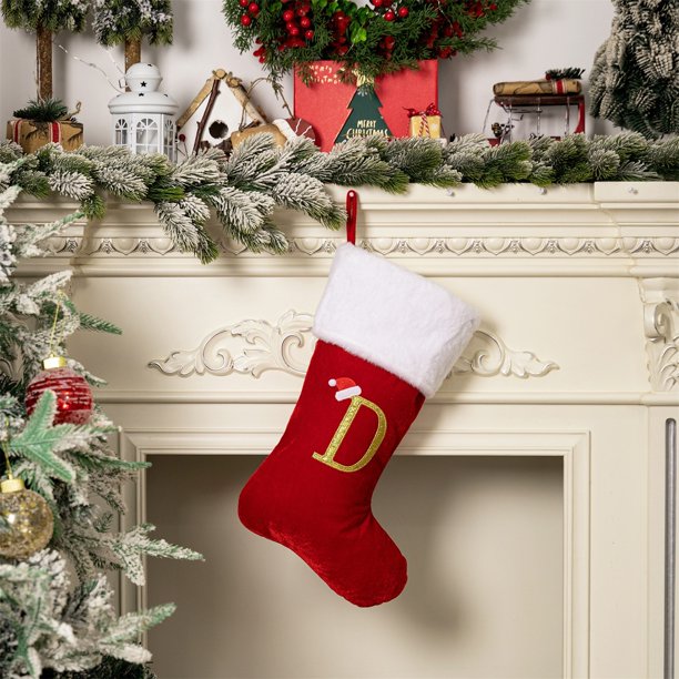 Calcetines navideñas Red Velvet Alphabet - Calcetines navideños personalizados de 26 letras para decoración de chimenea, regalo festivo
