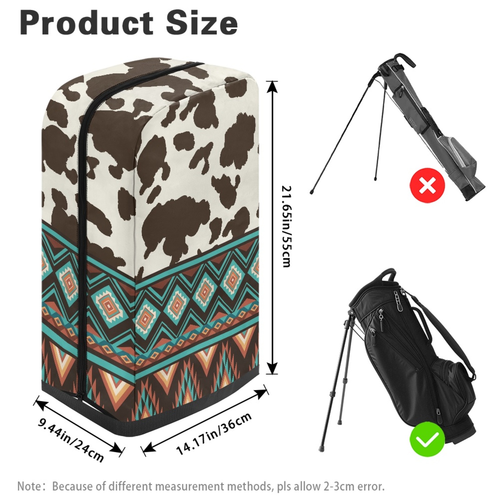 Yuyamidu Brown Cow Print Golf Bag Cover Aztec Hood Golf Bag Dust Cover for Clubs Protection with Snap Button and Zipper