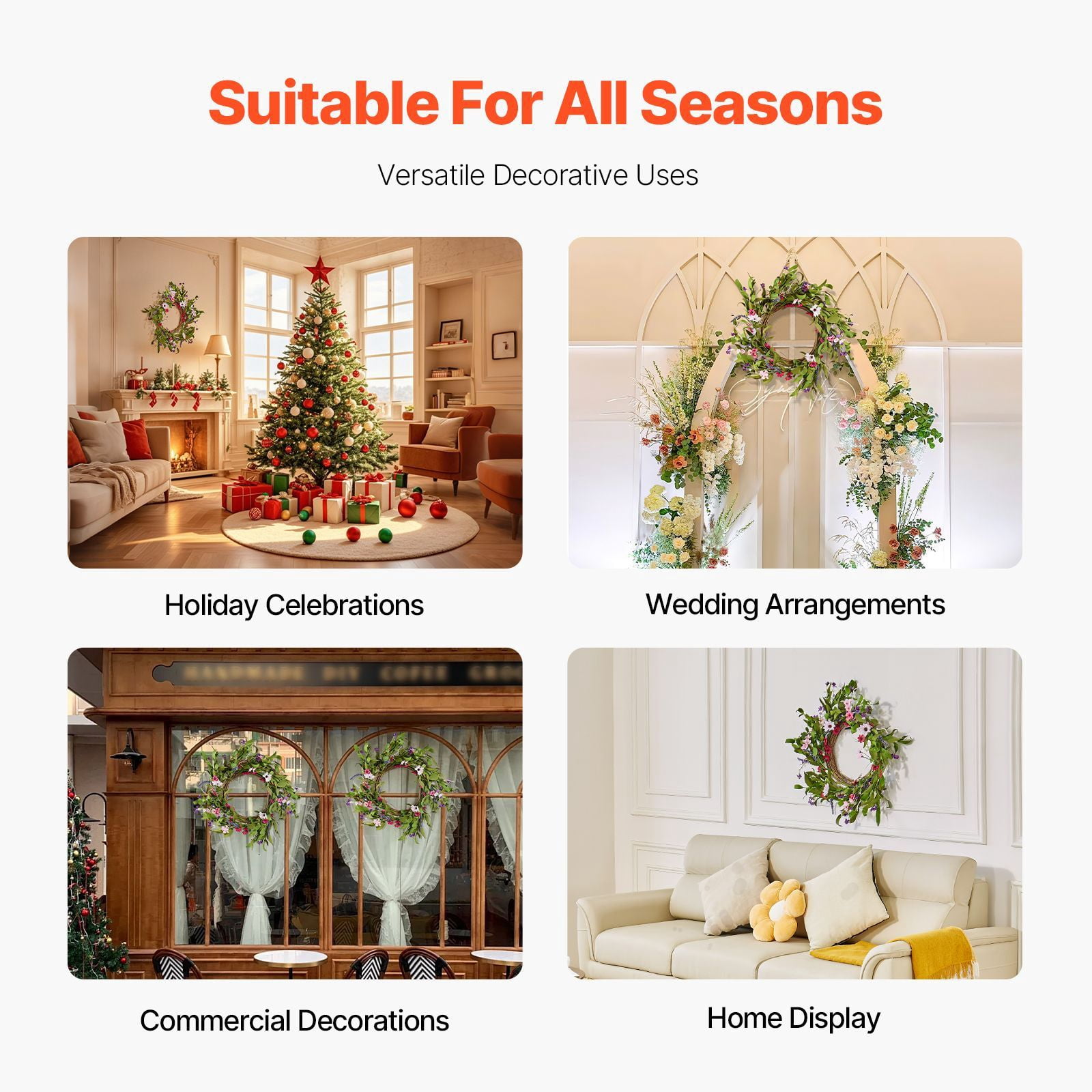 Decorative Wreath 1:1 Replica Daisy Flowers, Full Lush Lifelike Floral Wreath, Vibrant Realistic Artificial Flower Wreath for Front Door Wall Decor