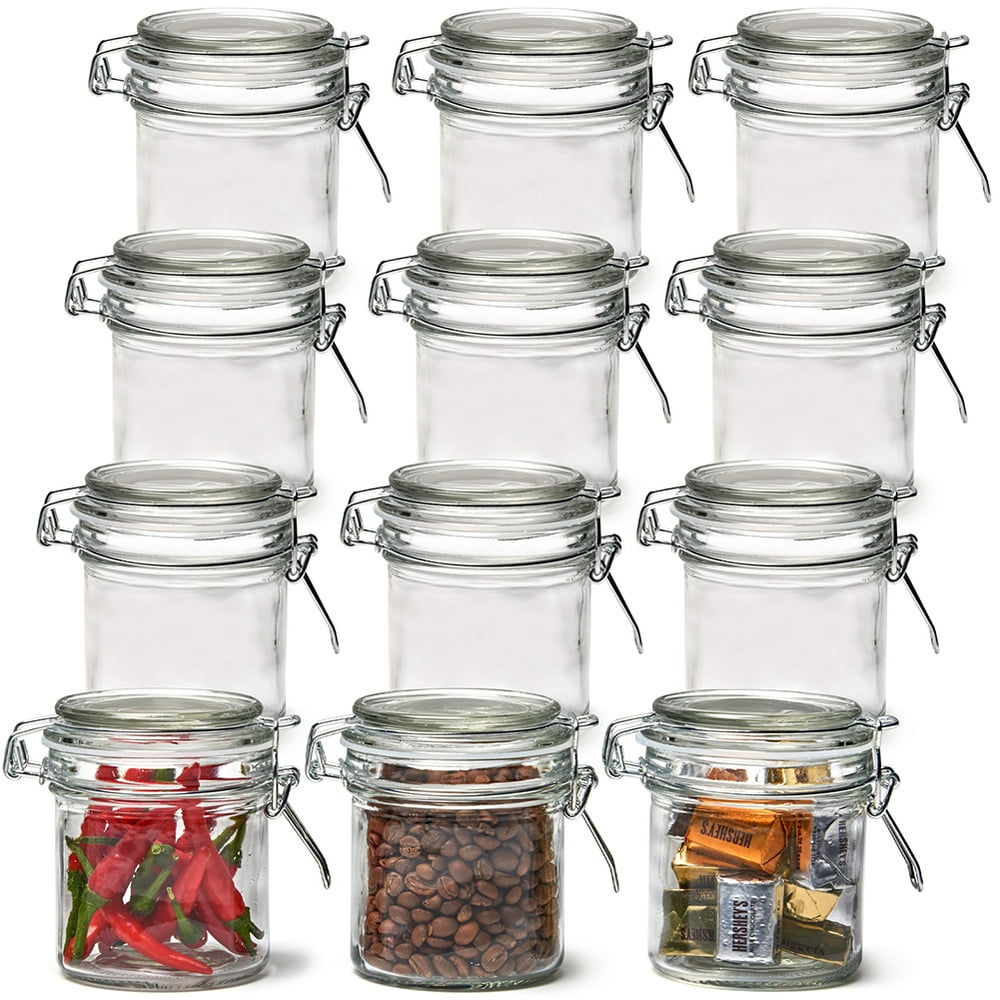 EZOWare 8.5oz Airtight Glass Jars with Hinged Clip Lid, Set of 12