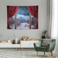 thumbnail image 2 of ONETECH  Winter Tapestry Wall Hanging Snow Scene Outside Vintage Window Tapestries Red New Year Wall Decor Blanket for Bedroom Living Room Holiday Party,, 2 of 7