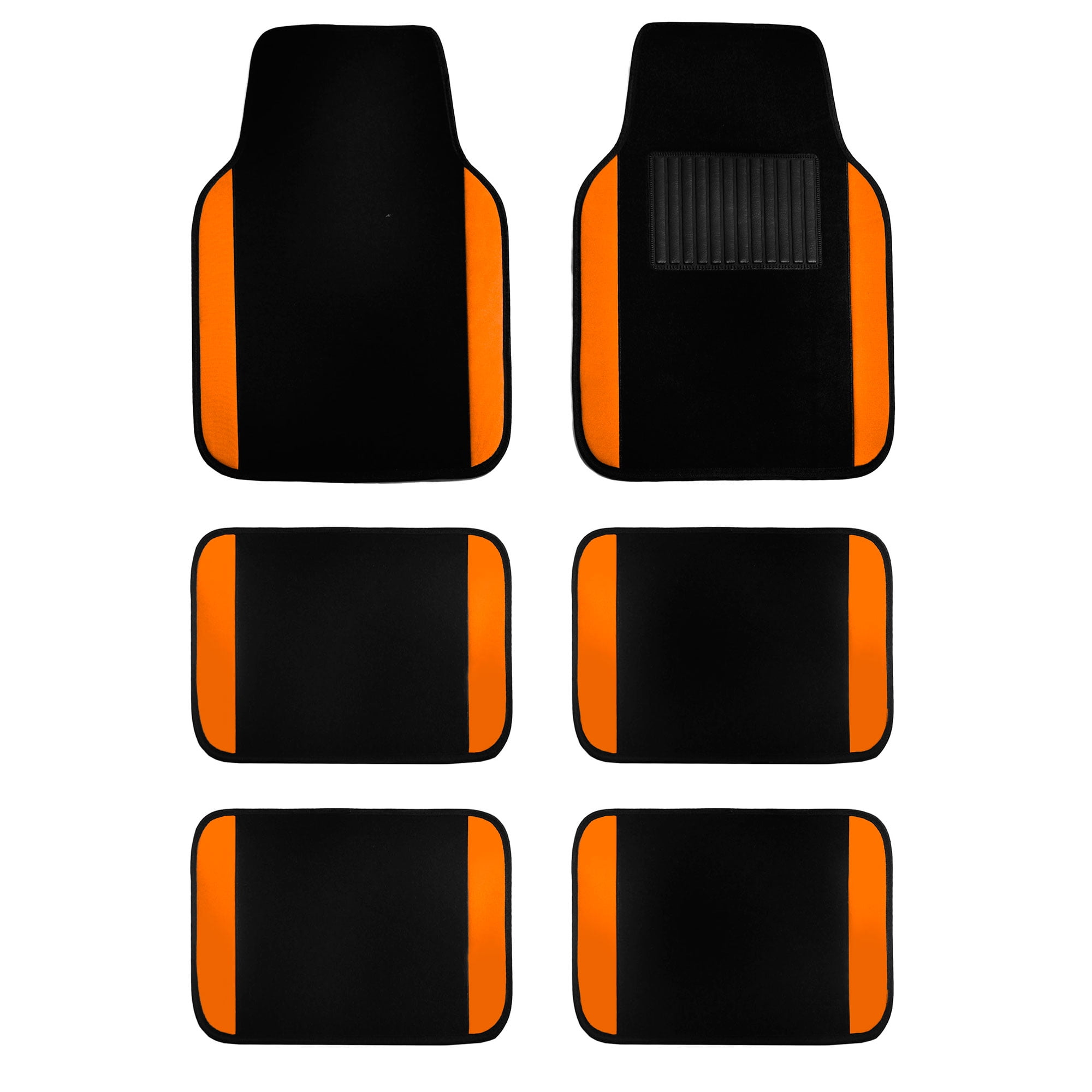 FH Group Premium Carpet Floor Mats Color Trimmed 3 Row Floor Mats for SUV Van, 3 Row Full Set, Orange Black