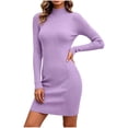 thumbnail image 4 of Women's Casual Solid Color Mock Neck Slim Long Sleeve Bodycon Dress, 4 of 7