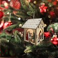 thumbnail image 3 of Mini casa de madera con luces LED, figuritas de Navidad de escritorio para fiesta temática, vacaciones, alces Macarena Casa de miniaturas, 3 of 8