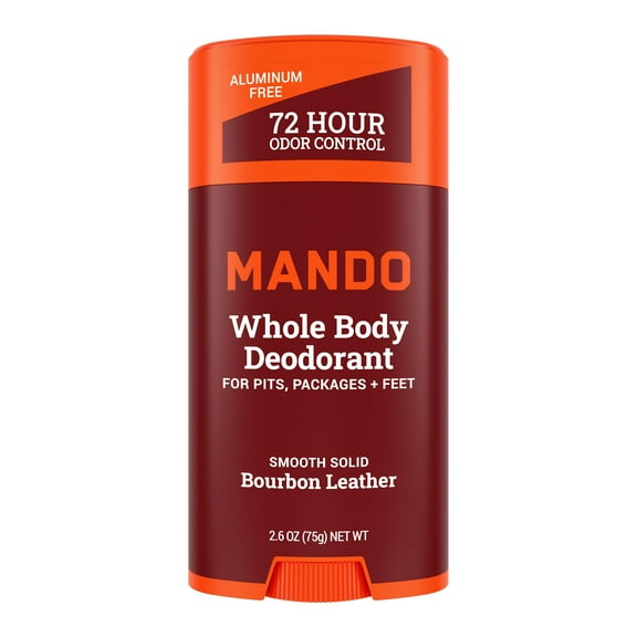 Mando Deodorant Stick for Men, Smooth Solid, Aluminum Free, Bourbon Leather Scent, 2.6 oz