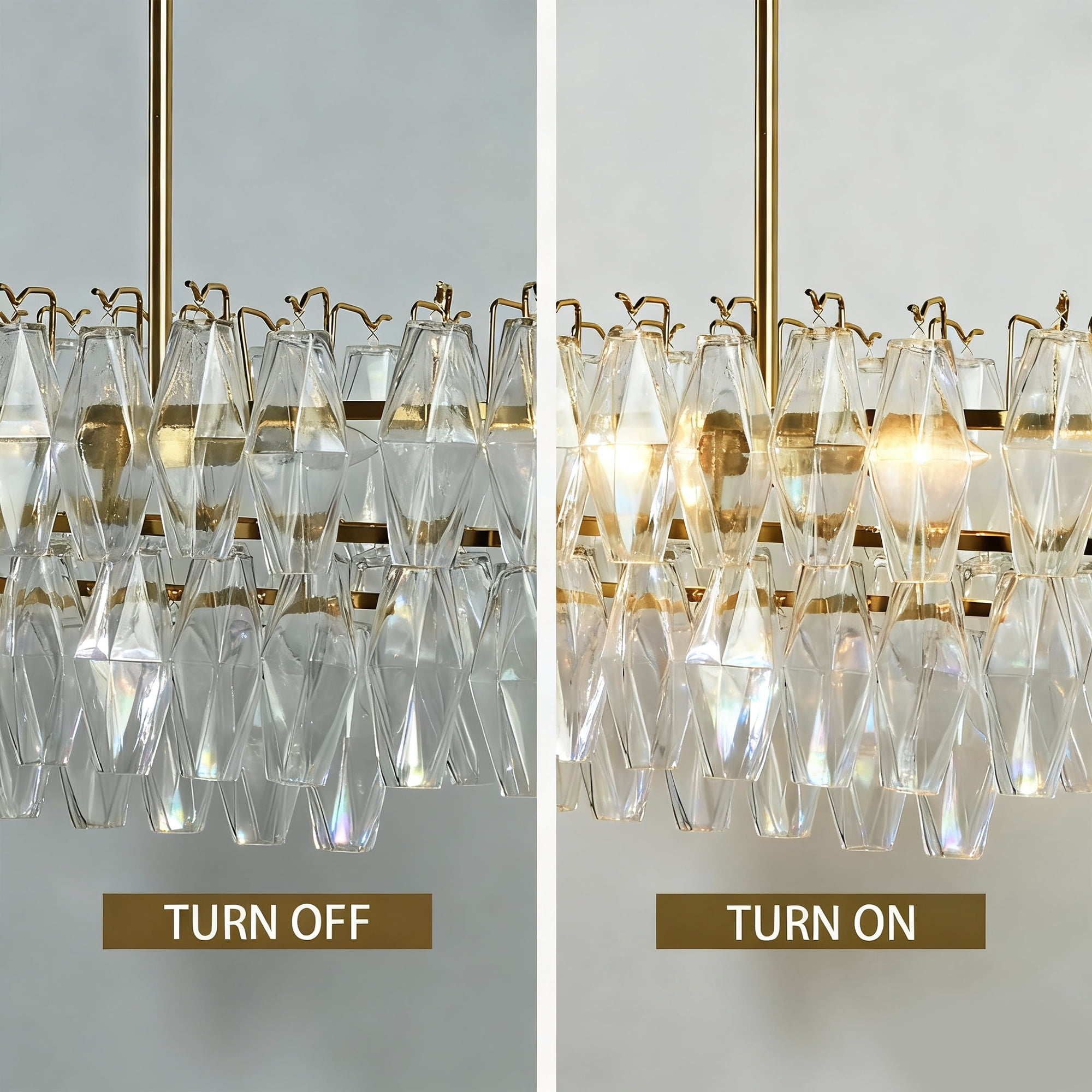 Elegance Fluted Adjustable Crystal Chandelier with Luxe Metallic Finish Fixtures for Dining Living Room Ceiling Lamp for Bedroom