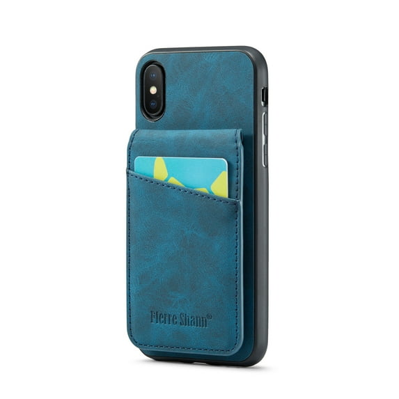 ELEHOLD for iPhone XS/iPhone X Leather Wallet Case with Card Slots Magnetic Button Kickstand Function Full Body Protective Shockproof Cover for iPhone XS/X,Blue