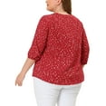 thumbnail image 3 of Agnes Orinda Women's Plus Size St. Patrick's Day Tops Work Round Neck Ruffle Chiffon Blouse Office Top 3X Red White, 3 of 6