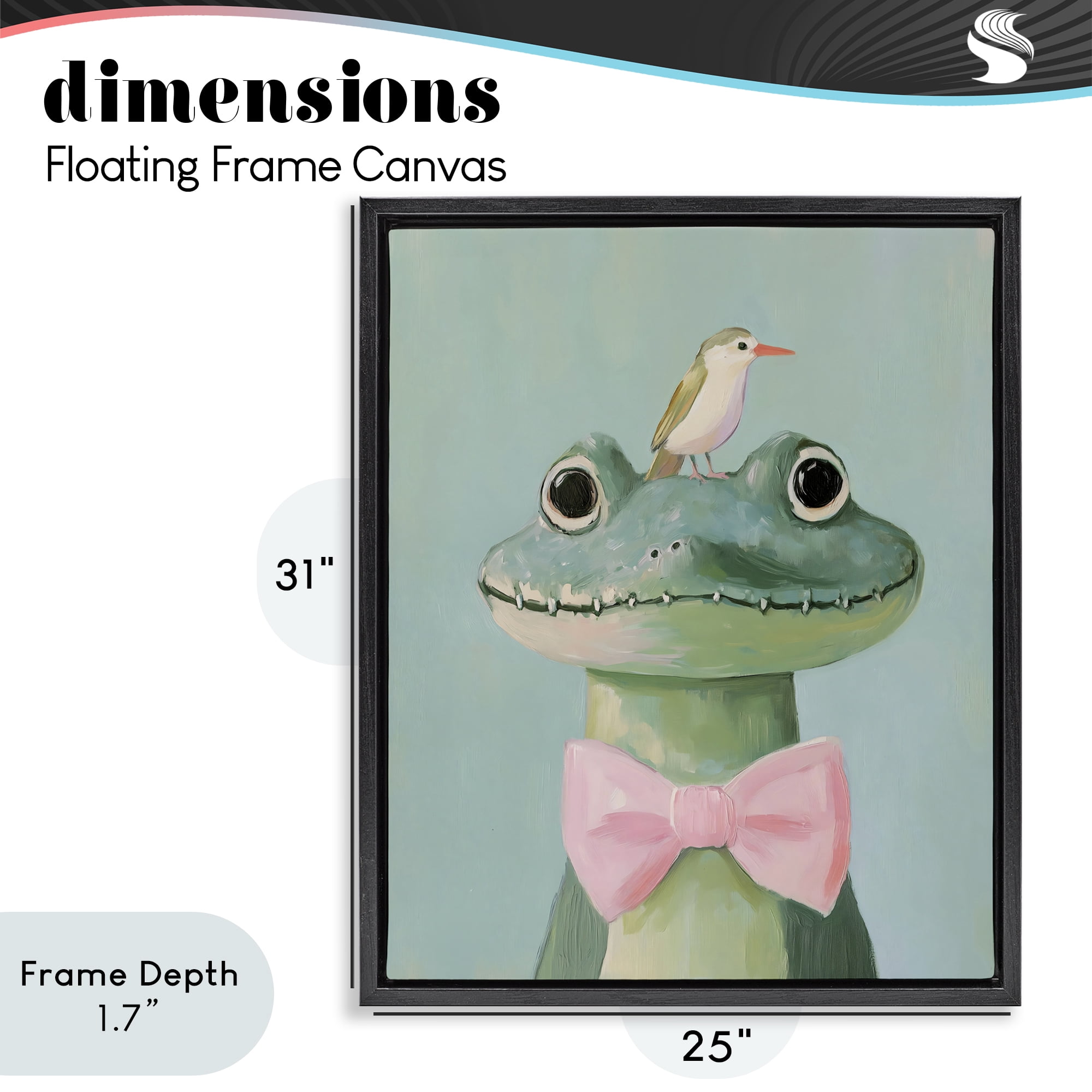 Stupell Industries Crocodile & Bird with Bowtie Black Framed Floater Canvas Wall Art, design by The Prints Vibe