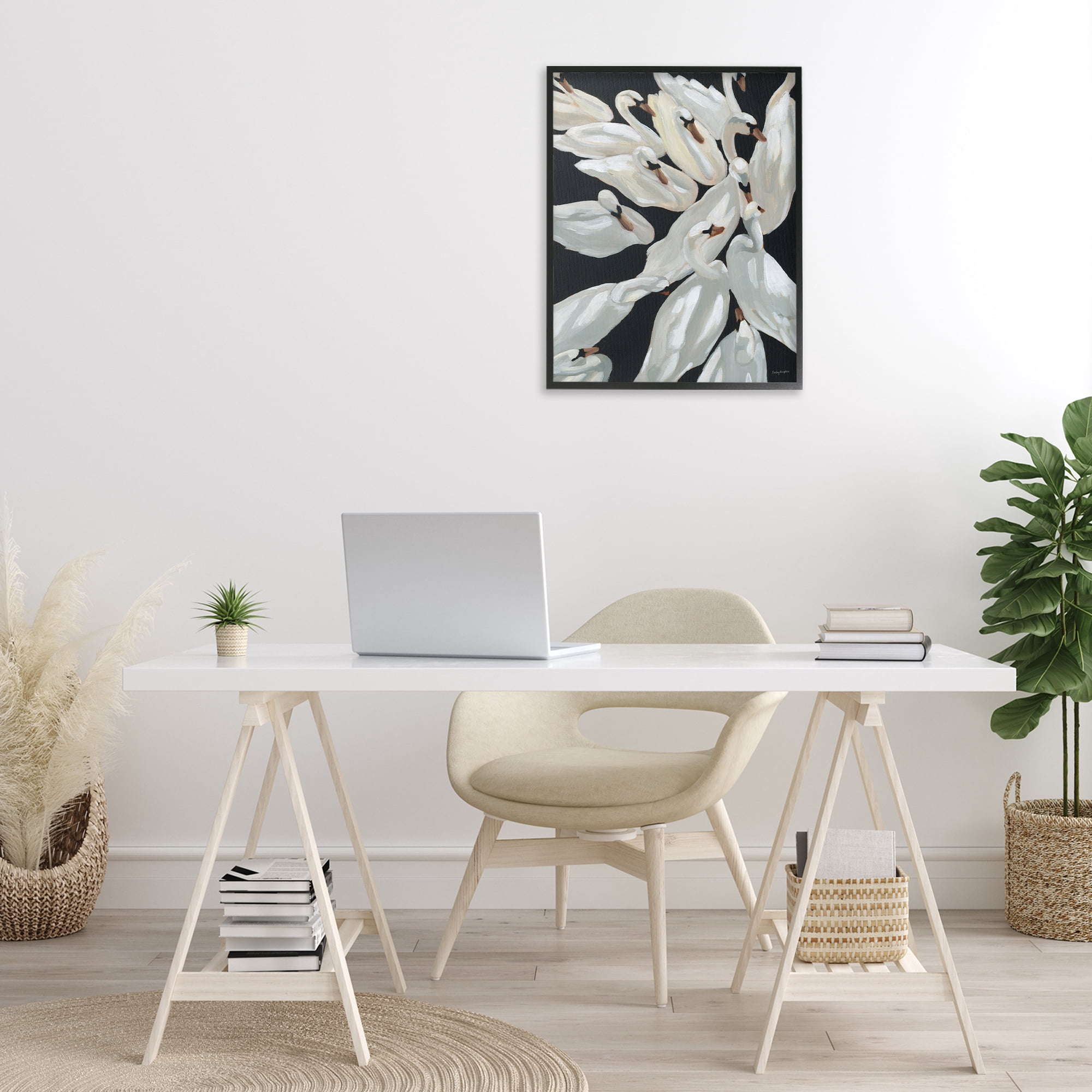 Stupell Industries Gathered Swans Swimming Animals & Insects Painting Black Framed Art Print Wall Art, 24 x 30