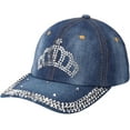 thumbnail image 3 of Bling Baseball Cap for Women Bejeweled Distressed Denim and Diamonds Hat Studded Rhinestone Cap, 3 of 6