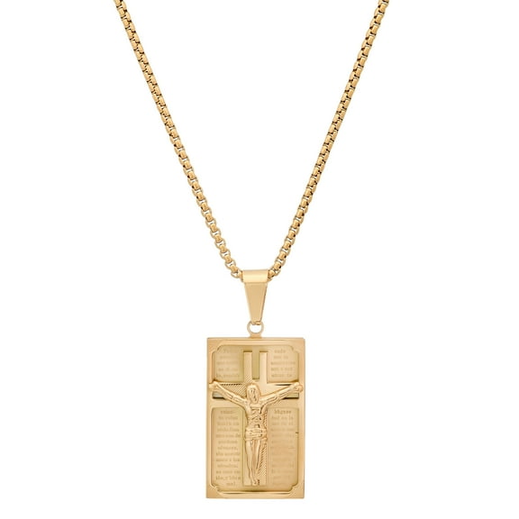 Gold-Tone Crucifix Plaque Box Chain Necklace