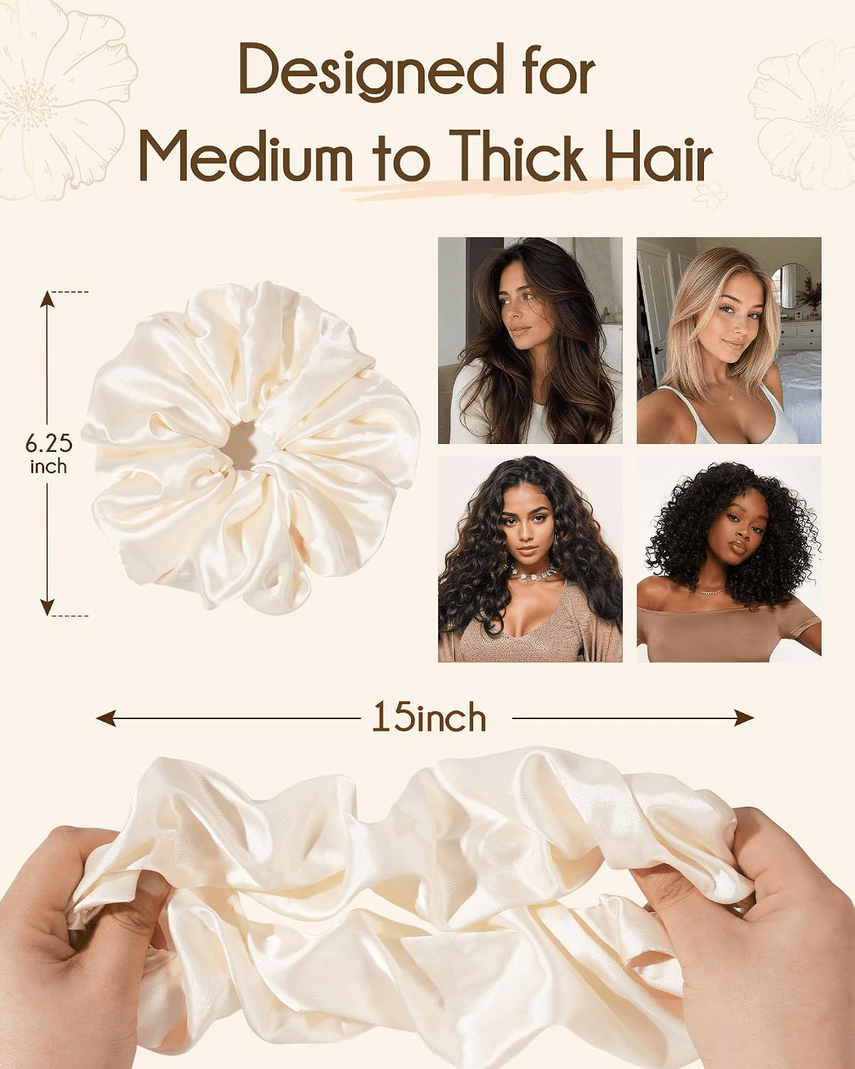 Yanibest Oversized 4 pcs Silk Scrunchies for Women & Girls,Big Satin Hair Scrunchies,Jumbo Damage-Free Hair Ties,Leopard