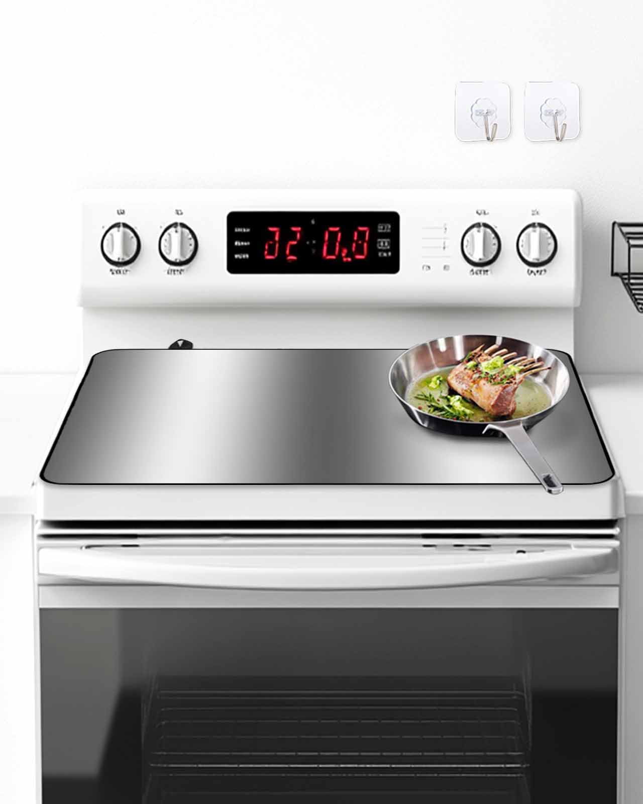 Stove Top Covers for Electric Stove, Dark Gray Glass Stovetop Cover Protector, Gradient White Abstract Minimalist Stripe Induction Cooktop Protector Oven Mat for Kitchen Countertop 24"x21"