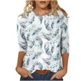 thumbnail image 2 of T-shirt Imprimé à la Mode pour Femmes for T-shirt Imprimé à Manches 3/4 Blouse Col Rond Tops Décontractés pour Femmes Tops à Manches 3/4 sur Clearance, 2 of 5