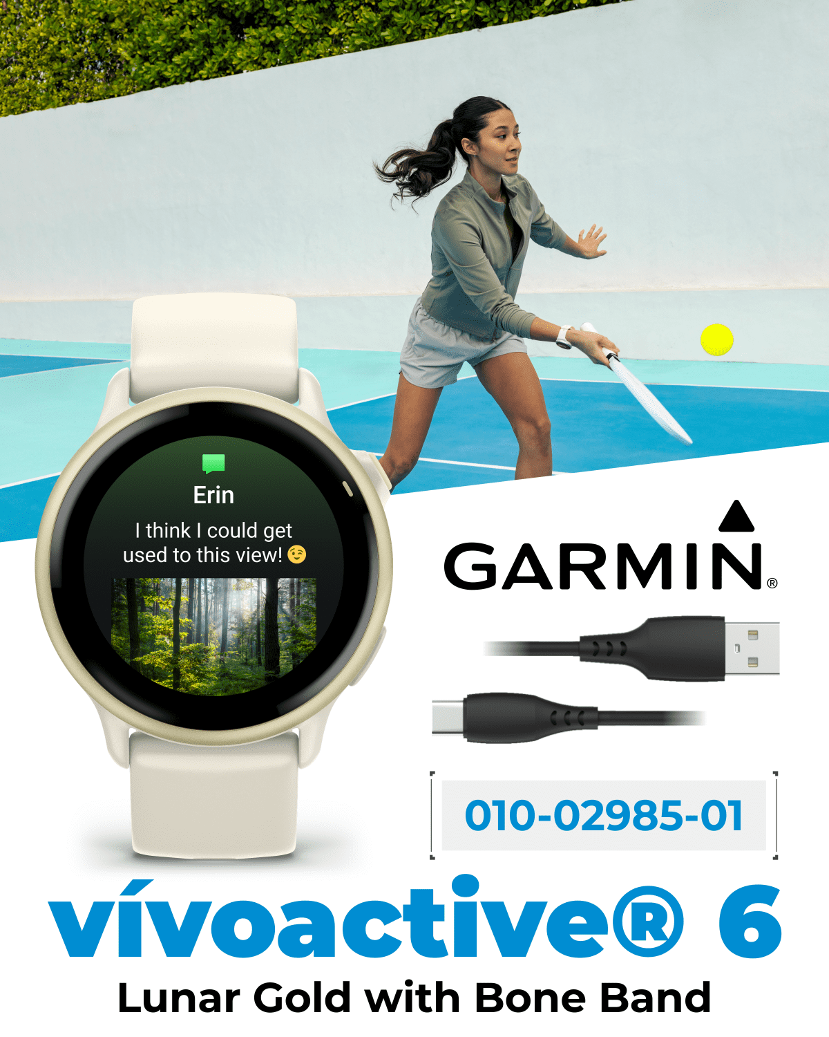 Garmin Vivoactive 6 - Health & Wellness GPS Smartwatch, 1.2 in Bright AMOLED Display, Lunar Gold with Bone Band w/ Wearable4U Black EarBuds Bundle