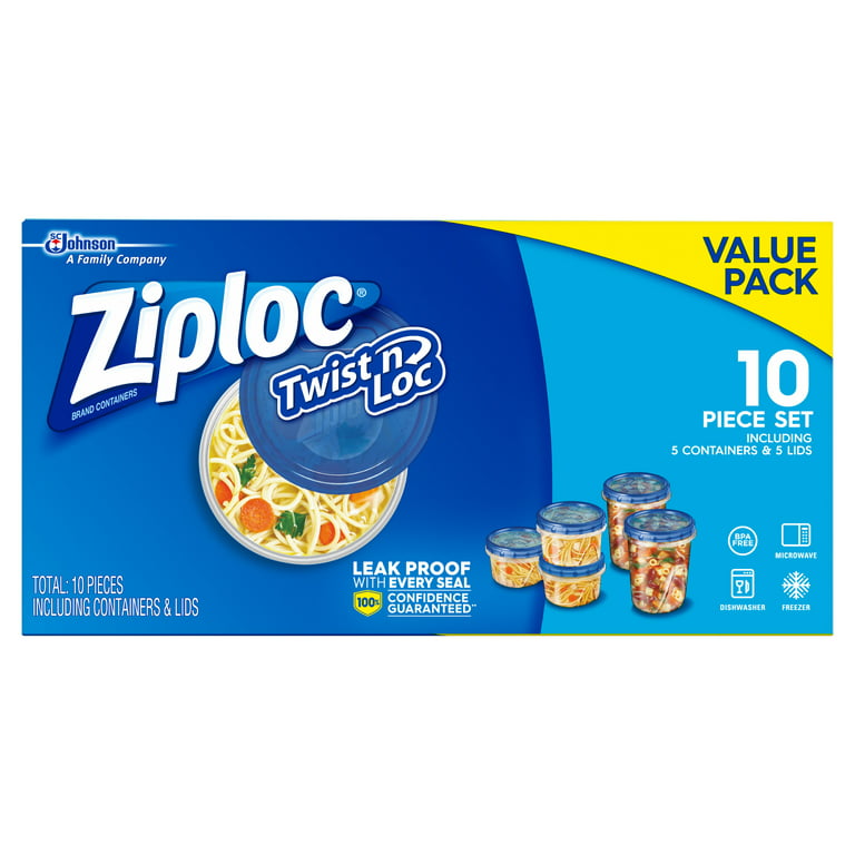 Ziploc Brand, Food Storage Containers with Lids, Twist n Loc, Medium  Round, 2 ct