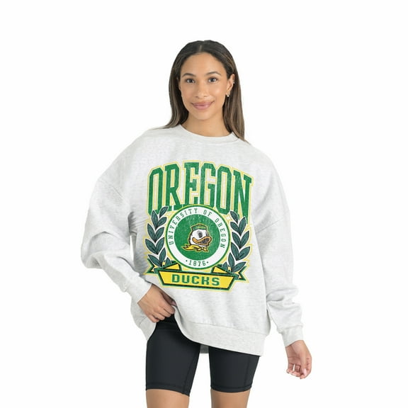 Women's Gameday Couture Gray Oregon Ducks Premium Fleece Drop Shoulder Oversized Pullover Sweatshirt