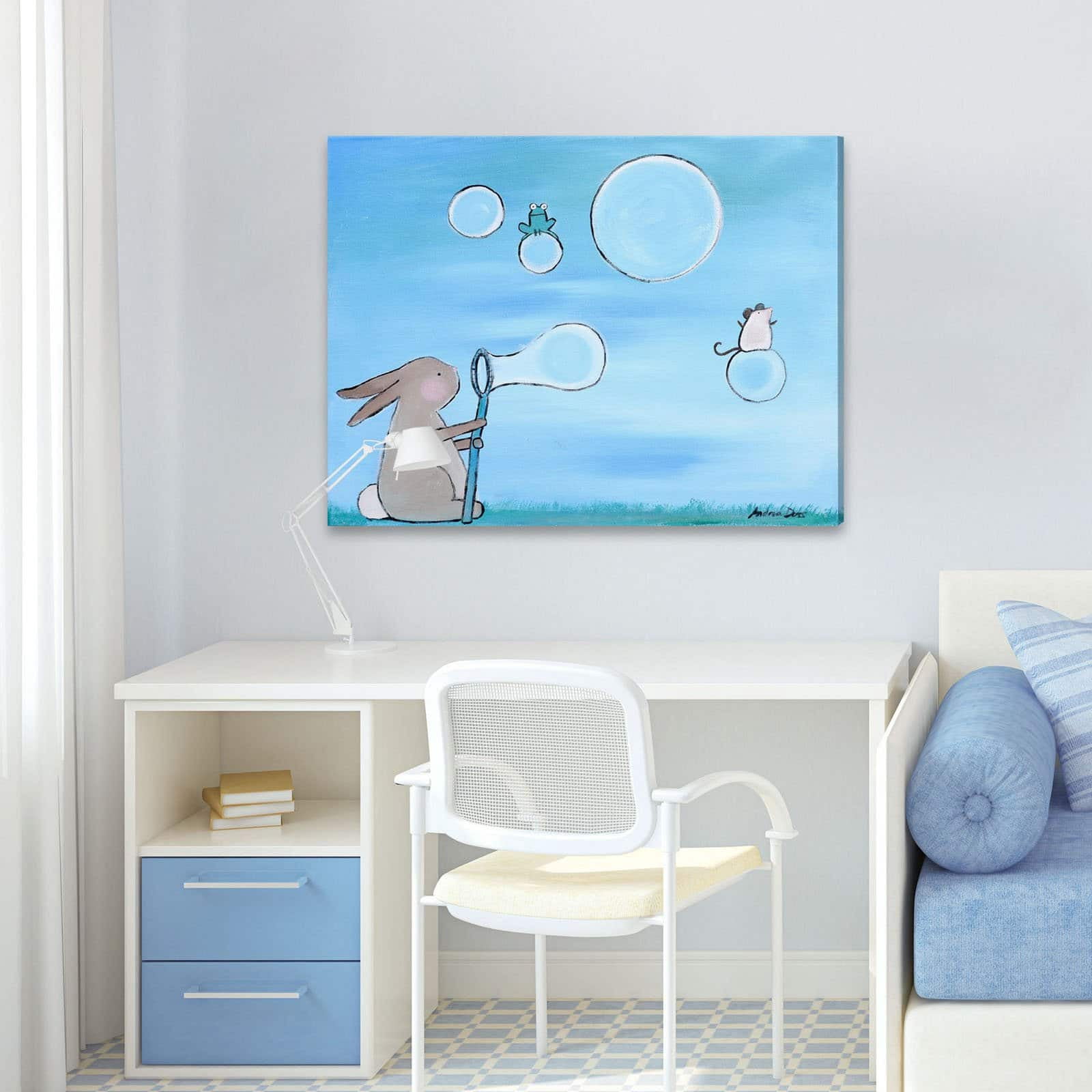 Marmont Hill - "Andrea Bunny Bubbles" by Andrea Doss Painting Print on Wrapped Canvas