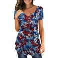 thumbnail image 2 of Xihbxyly Womens Tops, Shirts for Women Button Down Shirt V Neck Henley Loose Tops Short Sleeve Blouses Tunic Tops Casual Pleated Basic Pullover Independence Day Tops # Clearance Items #3, 2 of 5