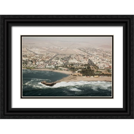 Kaveney, Wendy 32x23 Black Ornate Wood Framed with Double Matting Museum Art Print Titled - Namibia, Swakopmund Aerial cityscape and bay