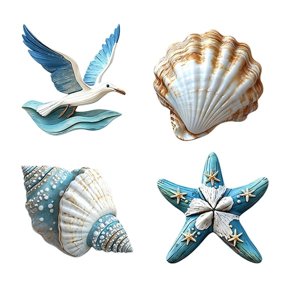 Summer Beach Theme Wooden Seashell Wall Decor 5.91in Vintage Ocean Style Hanging Ornament for Living Room Bedroom Bathroom Coastal Home Display