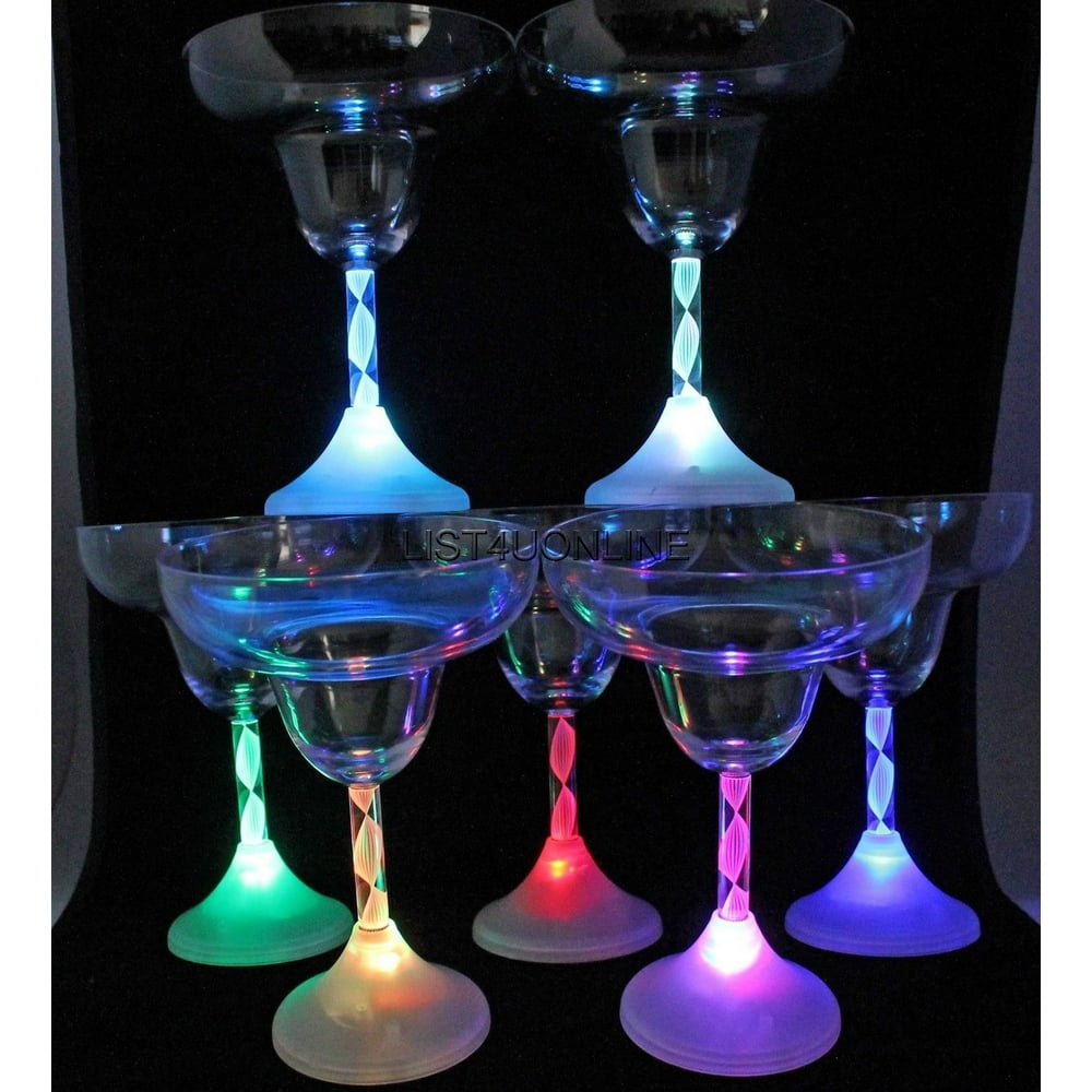 4 Light up LED Flashing Margarita Glasses Plastic Barware Each Glass 8
