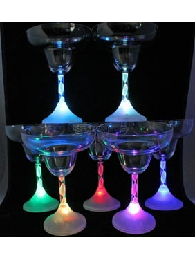 4 Light up LED Flashing Margarita Glasses Plastic Bar-ware Each Glass 8 oz