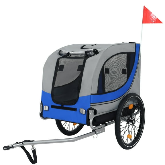 Large Folding Bike Trailer for Dogs, 120LB Capacity All-Terrain Pet Carrier with Durable Steel Frame, Dog Bike Trailer for Cycling, Jogging, Camping and Outdoor Adventures, Blue+Grey