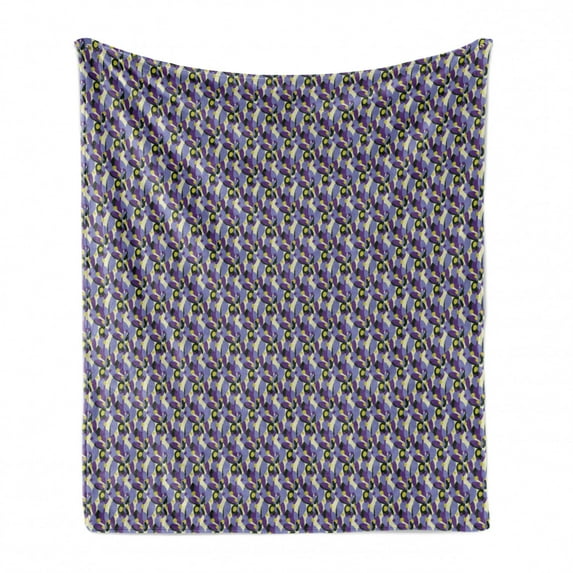 Abstract Soft Flannel Fleece Throw Blanket, Repetitive Leaves Interpretation Colorful Pattern, Cozy Plush for Indoor and Outdoor Use, 60" x 80", Indigo Multicolor, by Ambesonne