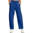 thumbnail image 4 of Riecok Barrel Leg Sweatpants Women Elastic High Waist Fleece Pants Pull on Wide Leg Sweat Pant Workout Winter Trouser with Pockets Navy 2XL, 4 of 8
