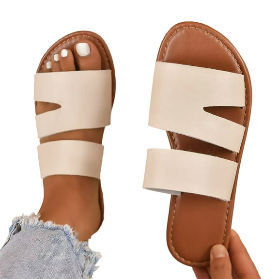 Womens Flats Slides Sandals 2025 Fashion Casual Leather Open Toe Low Heels Dress Slip on Summer Shoes