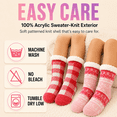 thumbnail image 4 of Muk Luks Kids Chenille Yarn Cabin Socks, 2 Pack, Soft Sole Sherpa Lined with Silicone Grippers, PINK, S/M, 4 of 8