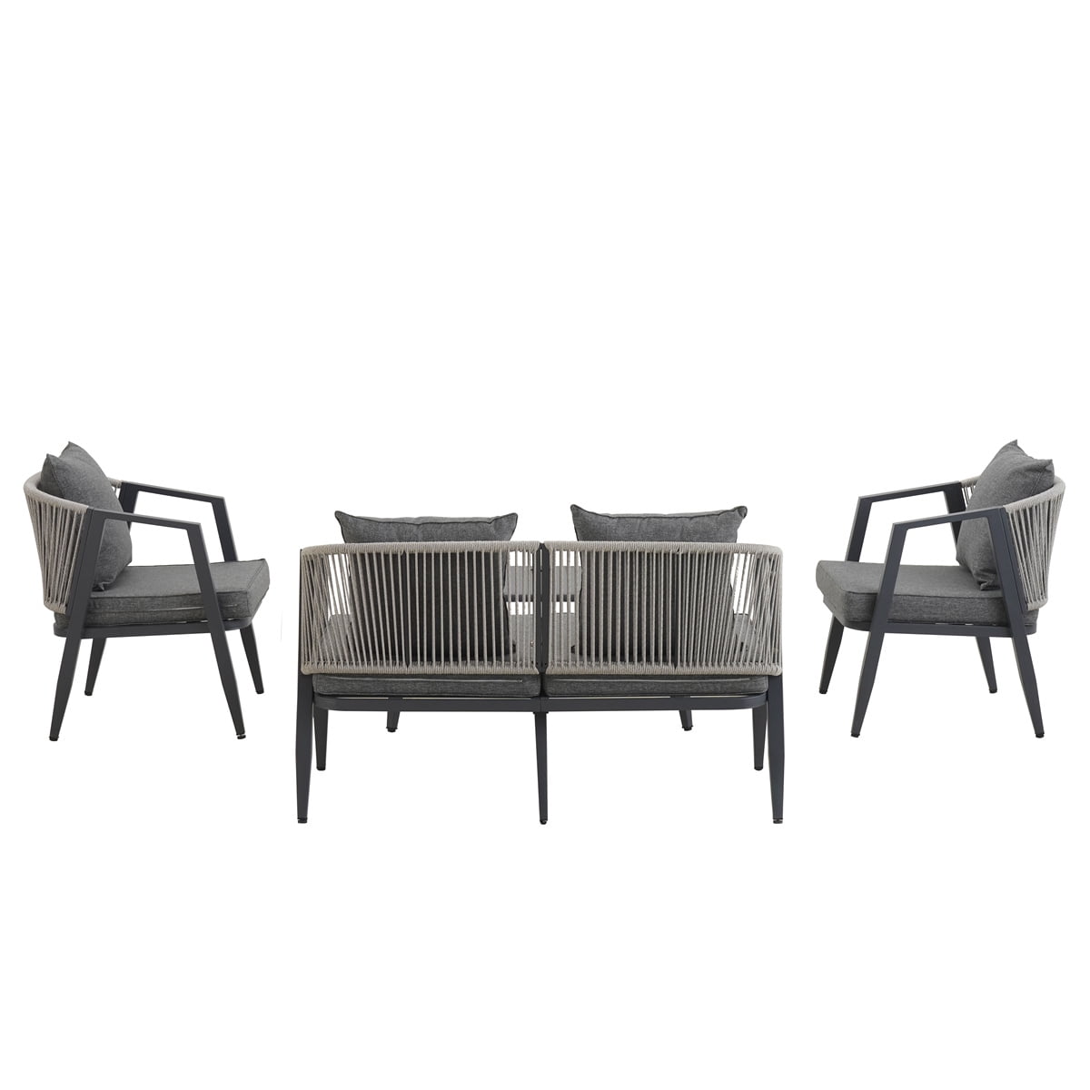 YIORTWO 4-Piece Outdoor Patio Furniture Set, Iron Frame Bistro Set with Cushioned Seating, Includes Table & Bench, for Garden, Poolside, Balcony - Gray