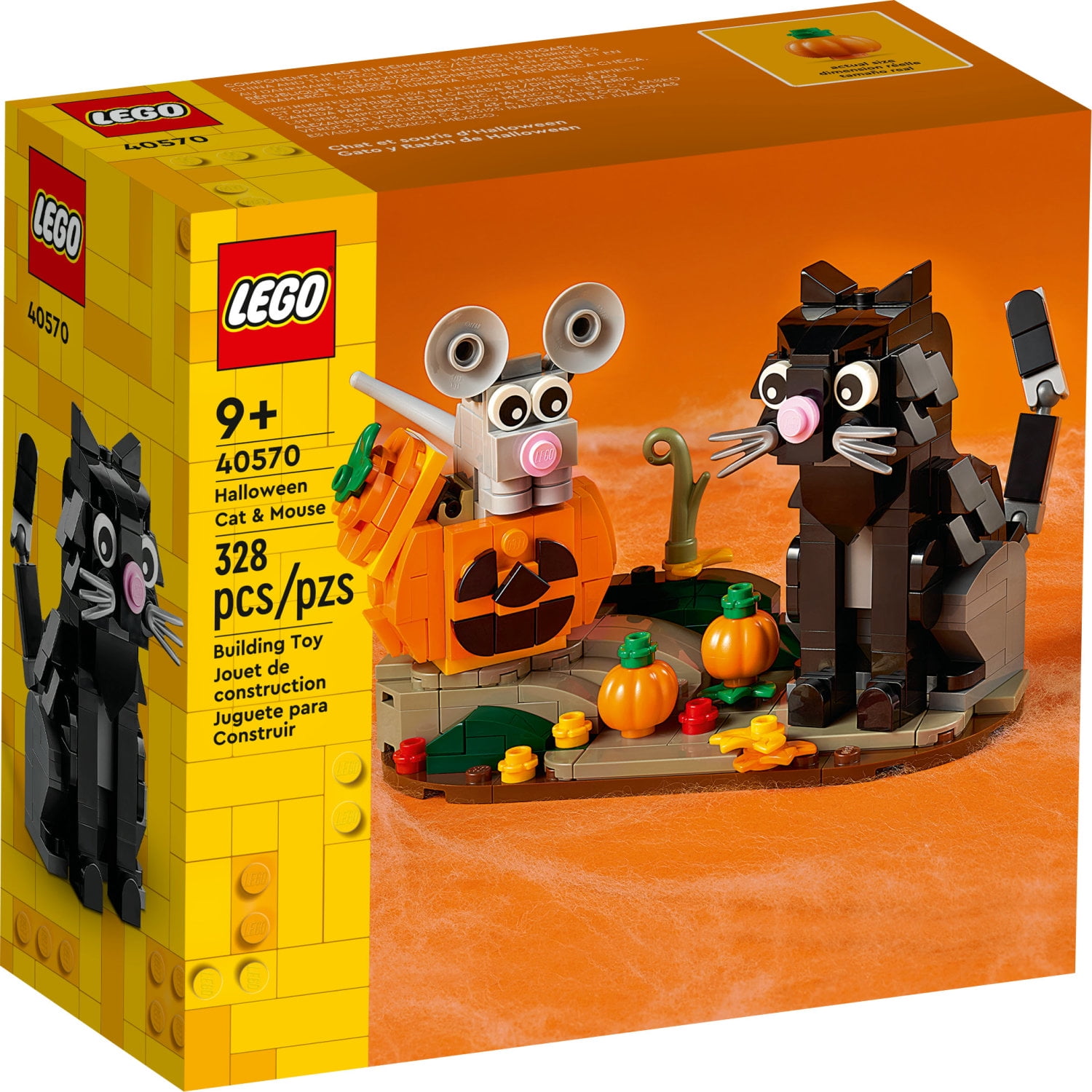 (3 pack) LEGO Halloween Cat & Mouse 40570 Building Kit, Whimsical Halloween Décor with Adorable Cat, Mouse, and Pumpkin Toys, Halloween Toy