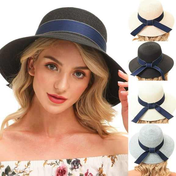 Women Sun Hat Summer Straw Hat Floppy Beach Hat Wide Brim UV Protection Hats UPF 50 with Chin Strap