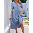 thumbnail image 4 of Womens Summer Casual Dresses Ruffle Short Sleeve V Neck Button Down Boho Beach A Line Flowy Tiered Dress Blue S, 4 of 8