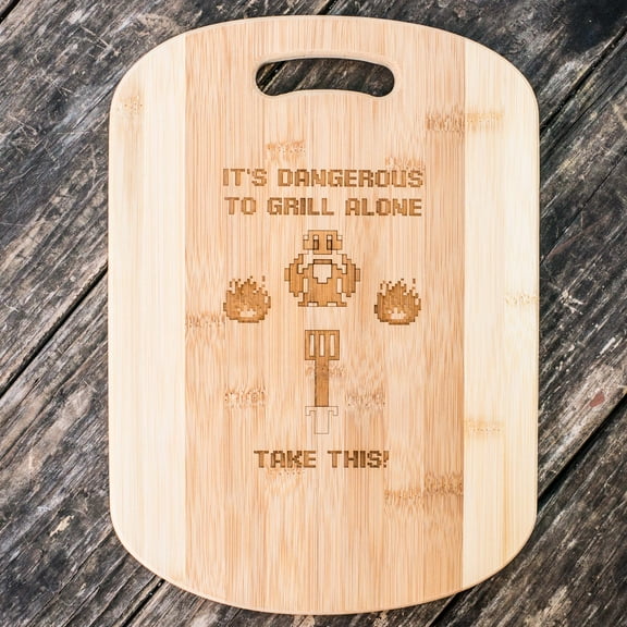 It's Dangerous to Grill Alone Cutting Board 14''x9.5''x.5'' Bamboo