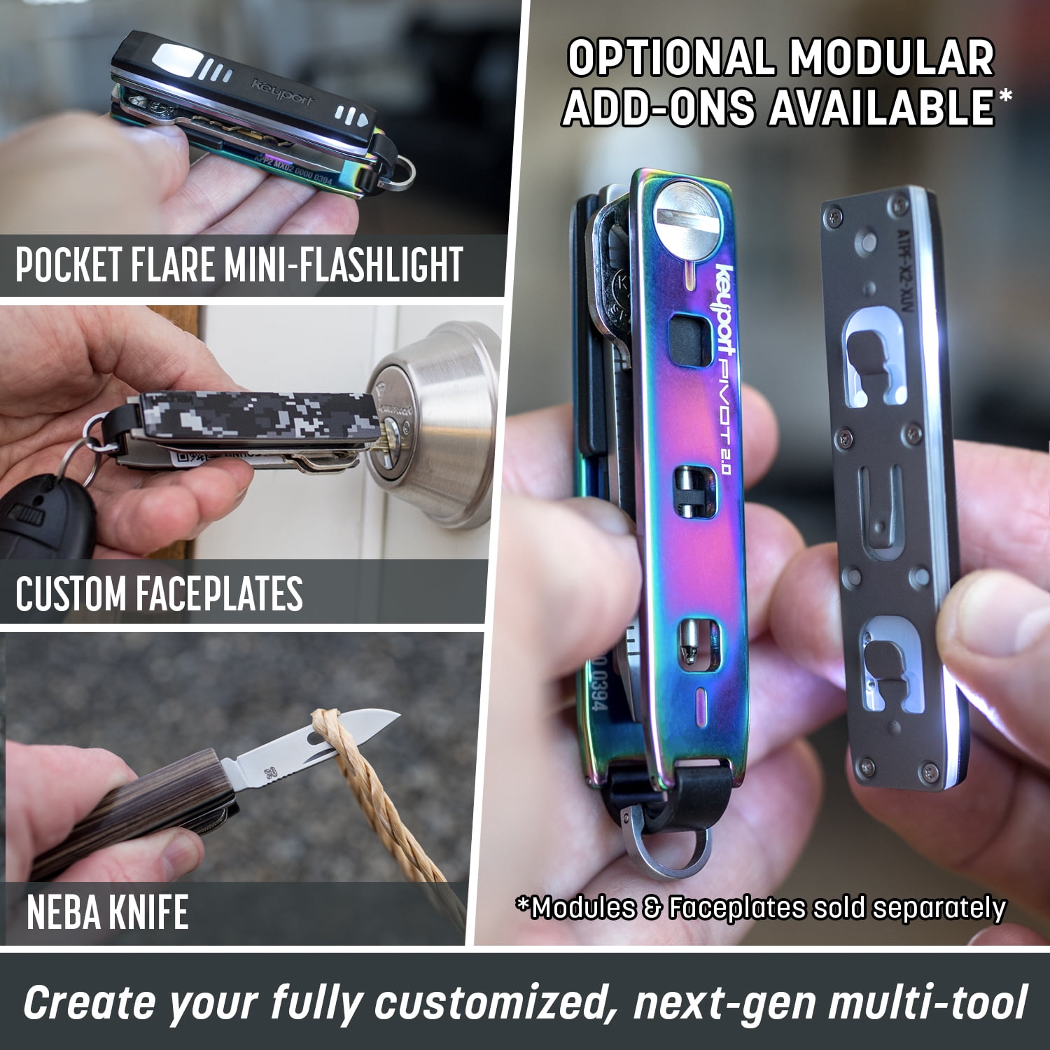 Keyport Pivot 2.0 Key Organizer Keychain (Iridescent Stainless Steel) - Keys + Pocket Tools + Lost & Found All-in-One