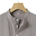 thumbnail image 3 of Chiccall Plus Size Cotton Linen Shirts for Men Solid Summer Tops Button Up Short Sleeve Casual Stand Collar T Shirts, 3 of 6